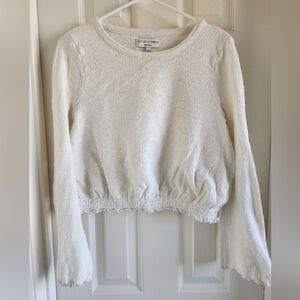 Madewell Smocked Bell Sleeve Lettuce Trim Top Long Sleeve Ivory Textured Small‎